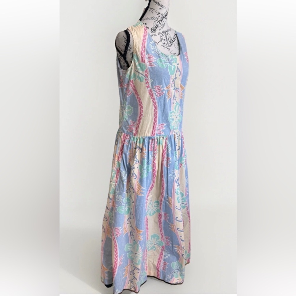 Vintage Reyn Spooner Hawaiian Floral Cotton Side Button Down Sleeveless Dress S